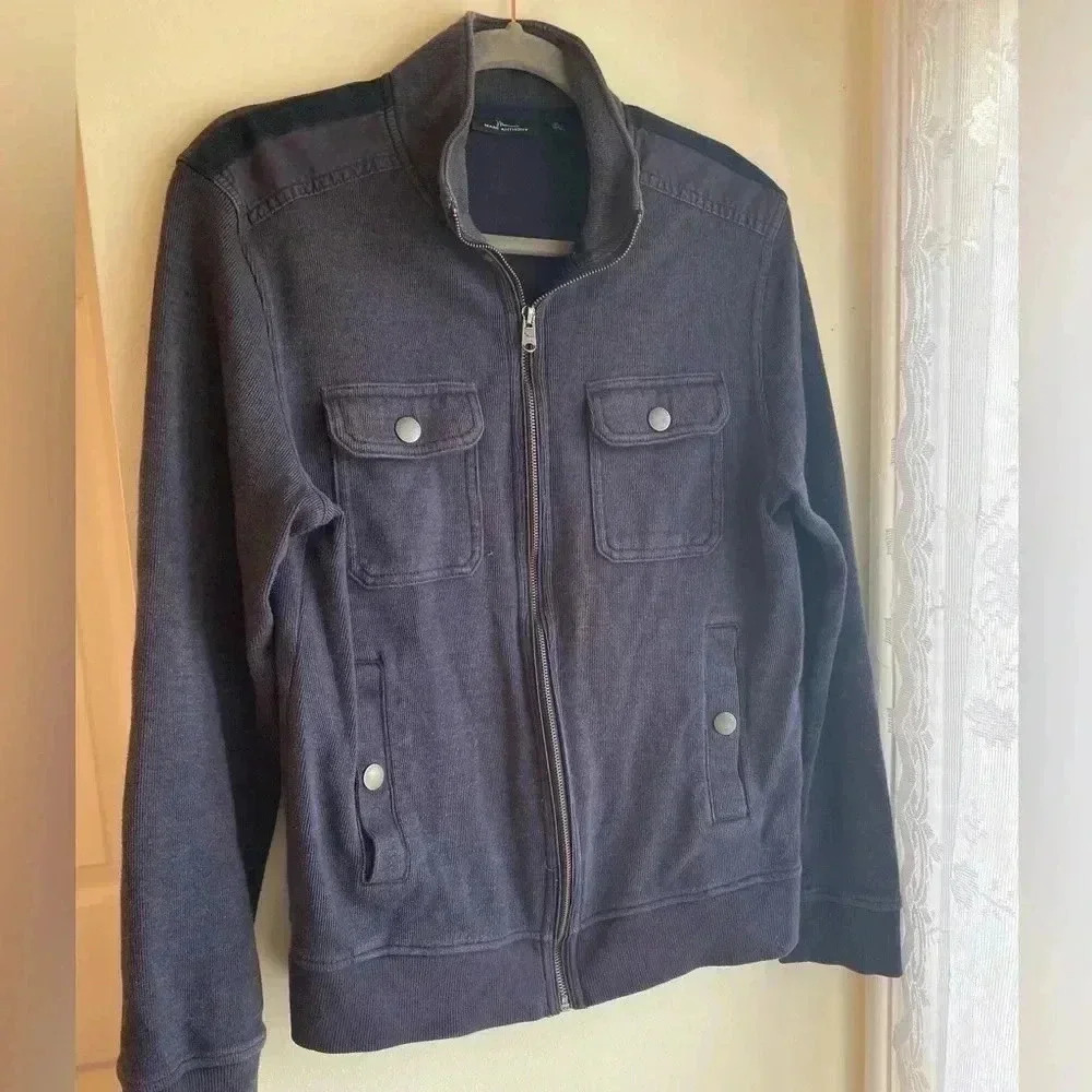 Marc Anthony Elbow Patch Zip Up Jacket Cotton Utility Jacket Lightweight Grey
